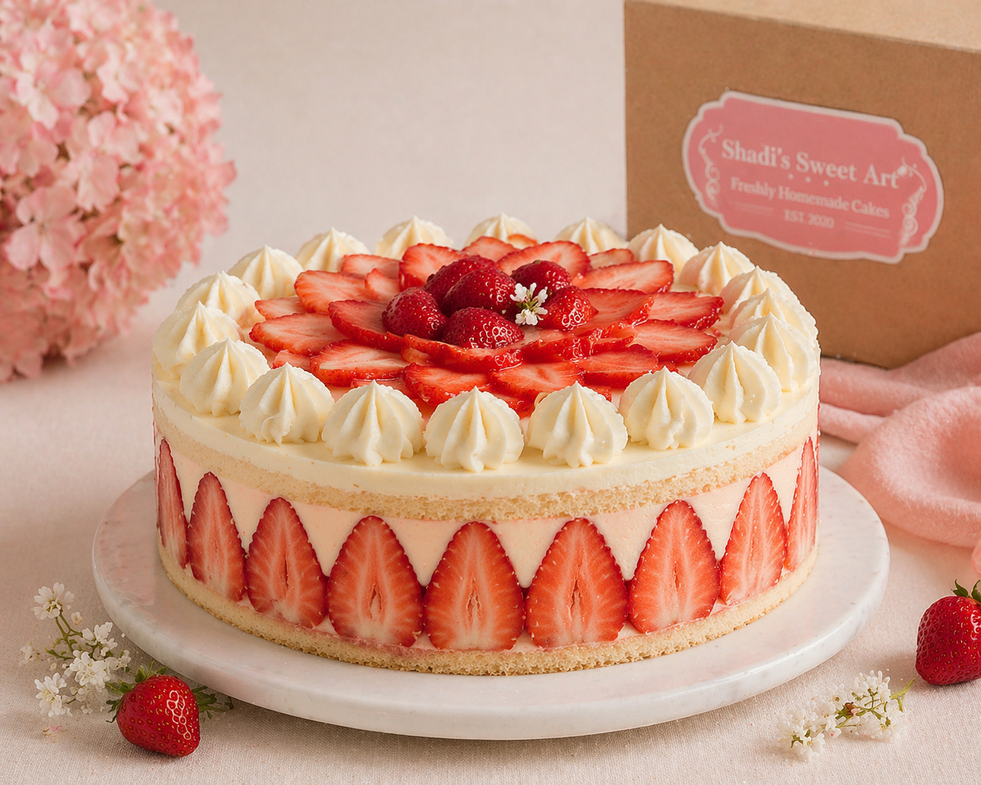 Signature strawberry fraisier cake